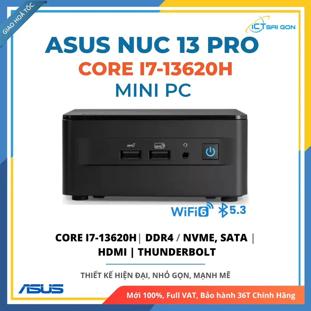 Mini PC ASUS NUC 13 PRO Tall RNUC13ANHH700000I / i7-13620H / 2xDDR4-3200 / 3xNVMe, SATA - Xuất hình: HDMI, Thunderbolt