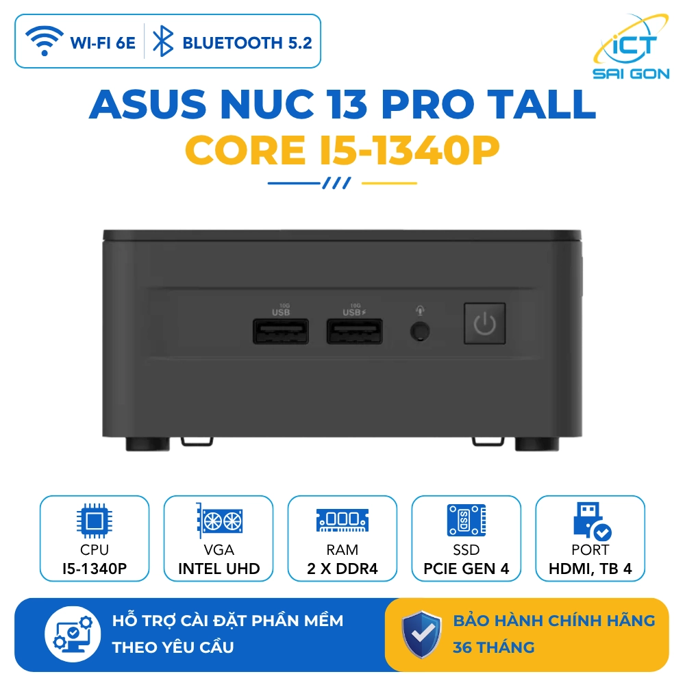 Mini PC Asus NUC13 PRO Tall RNUC13ANHI500000I/ Core i5-1340P/ 2xDDR4-3200/ 3xNVMe, SATA/ 2x HDMI 2.1/ 2x Thunderbolt