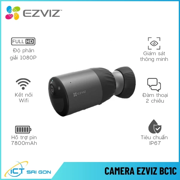 Camera Wifi Ngoài Trời EZVIZ BC1C 2MP Dùng Pin / Tích Hợp Mic Loa