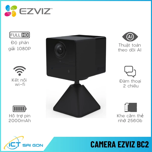 Camera Wifi Dùng Pin EZVIZ BC2 2MP Tích Hợp Mic Loa