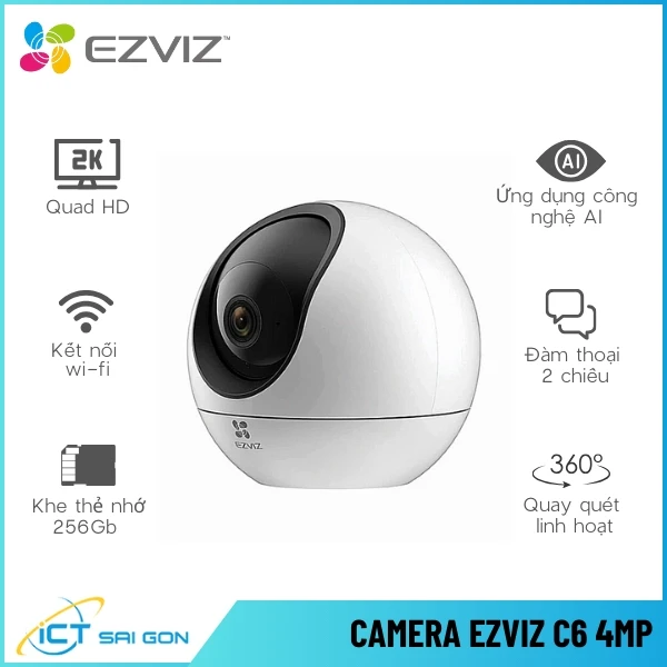 Camera Wifi EZVIZ C6 4MP Quay Quét 360 Đàm Thoại 2 Chiều Tích Hợp AI