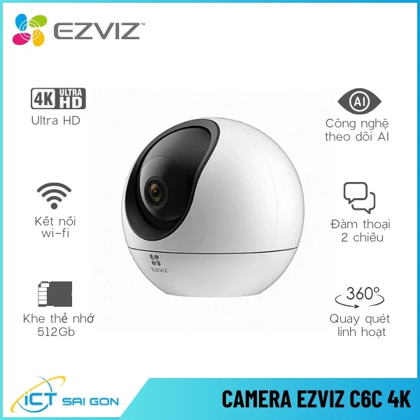 Camera Wifi EZVIZ C6C 4K Quay Quét Đàm Thoại 2 Chiều Tích Hợp AI