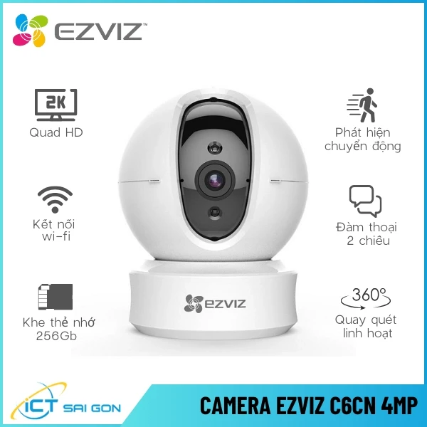 Camera Wifi EZVIZ C6CN 4MP PTZ 360 Tích Hợp Mic Loa