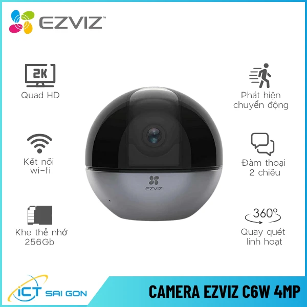 Camera Wifi EZVIZ C6W 4MP Quay Quét 360 Tích Hợp Mic Loa