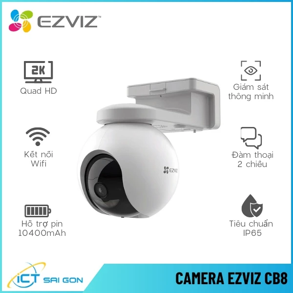 Camera Wifi Ngoài Trời EZVIZ CB8 2K Dùng Pin Tích Hợp Mic Loa