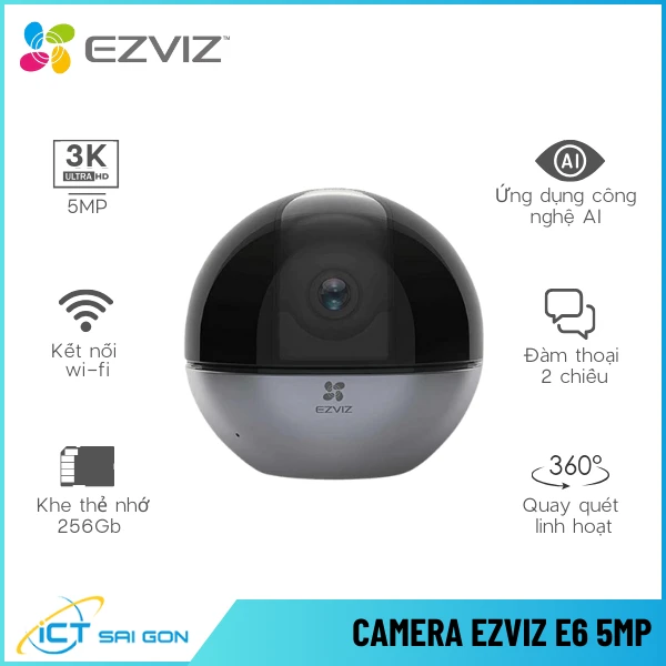 Camera EZVIZ E6 5MP Quay Quét 360 Đàm Thoại 2 Chiều Tích Hợp AI