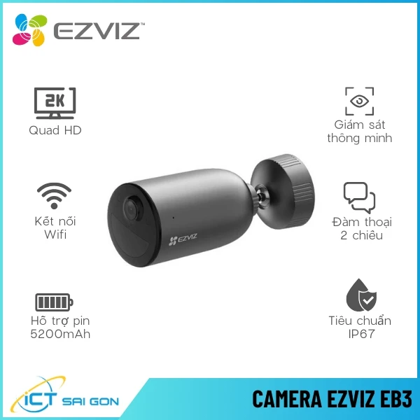 Camera Wifi Ngoài Trời EZVIZ EB3 2K Dùng Pin / Tích Hợp Mic Loa