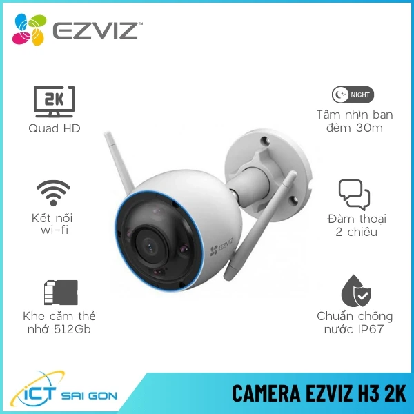 Camera Wifi Ngoài Trời EZVIZ H3 2K Tích Hợp Mic Loa IP67