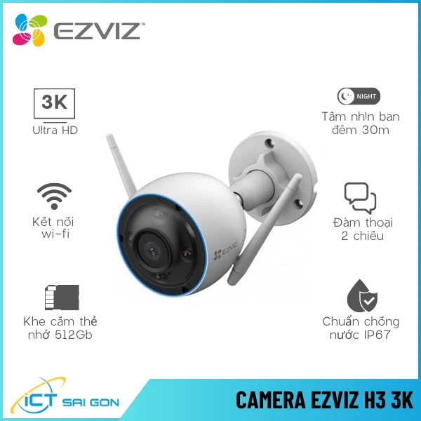 Camera Wifi Ngoài Trời EZVIZ H3 3K Tích Hợp Mic Loa IP67