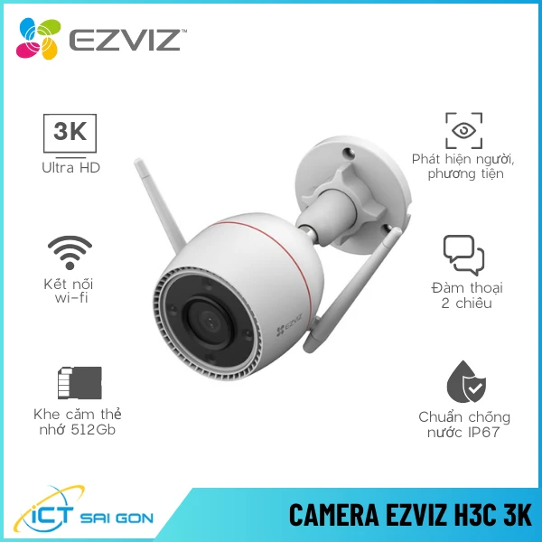 Camera Wifi Ngoài Trời EZVIZ H3C 3K Tích Hợp Mic Loa IP67