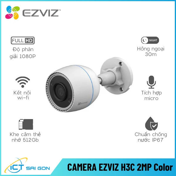 Camera Wifi Ngoài Trời EZVIZ H3C 2MP Color Tích Hợp Micro Đèn Màu