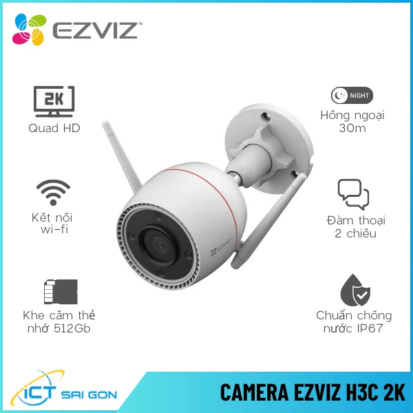 Camera Wifi Ngoài Trời EZVIZ H3C 2K Tích Hợp Mic Loa IP67