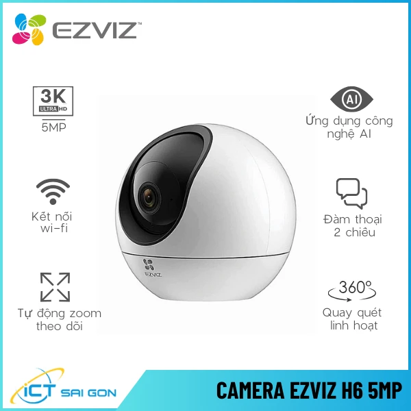 Camera Wifi EZVIZ H6 5MP Tích Hợp Mic Loa Công Nghệ AI