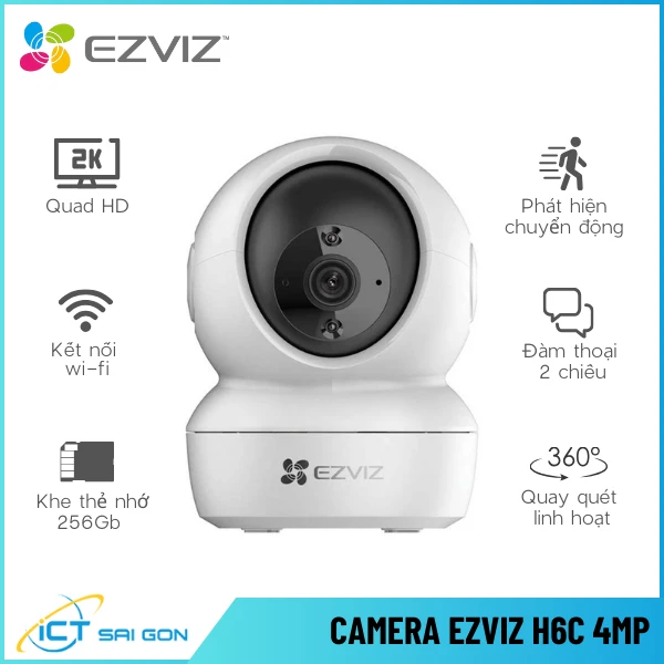 Camera Wifi EZVIZ H6C 4MP PTZ 360 Tích Hợp Mic Loa