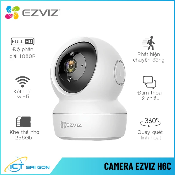 Camera Wifi EZVIZ H6C 1080P PTZ 360 Tích Hợp Mic Loa