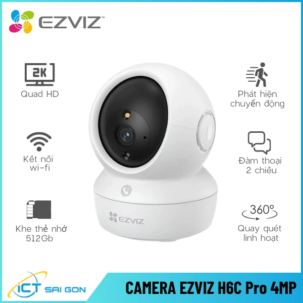 Camera Wifi EZVIZ H6C Pro 4MP PTZ 360 Tích Hợp Mic Loa