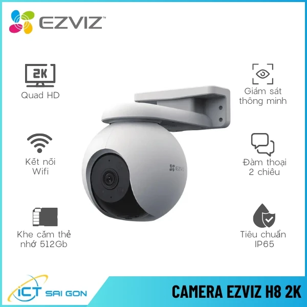 Camera Wifi Quay Quét EZVIZ H8 2K Tích Hợp Mic Loa