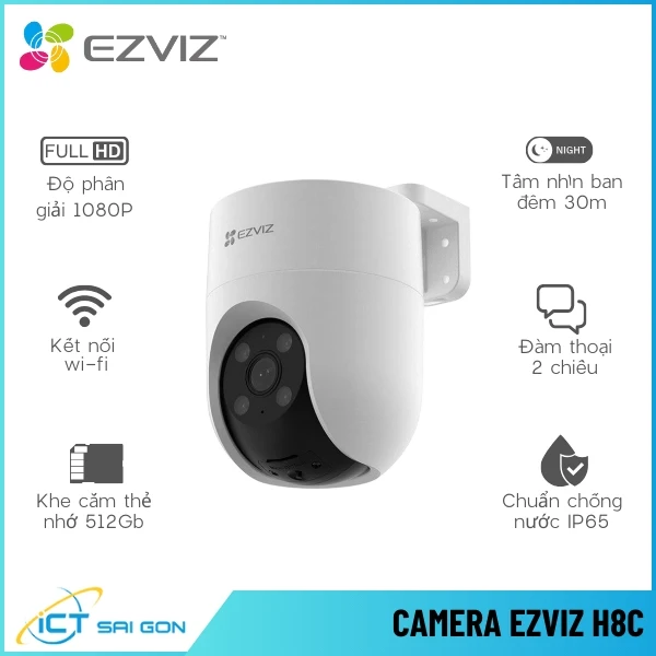 Camera Wifi Quay Quét EZVIZ H8C 2MP Tích Hợp Mic Loa IP65