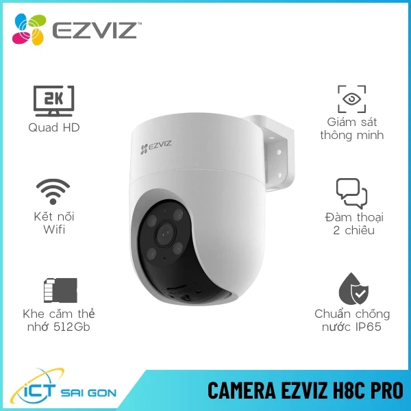 Camera Quay Quét EZVIZ H8C Pro 2K PoE Tích Hợp Mic Loa