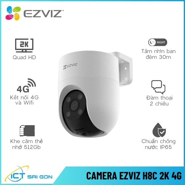 Camera 4G Quay Quét EZVIZ H8C 2K Tích Hợp Mic Loa IP65