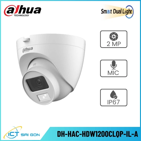 Camera HDCVI DAHUA DH-HAC-HDW1200CLQP-IL-A Dome 2MP Tích hợp Mic