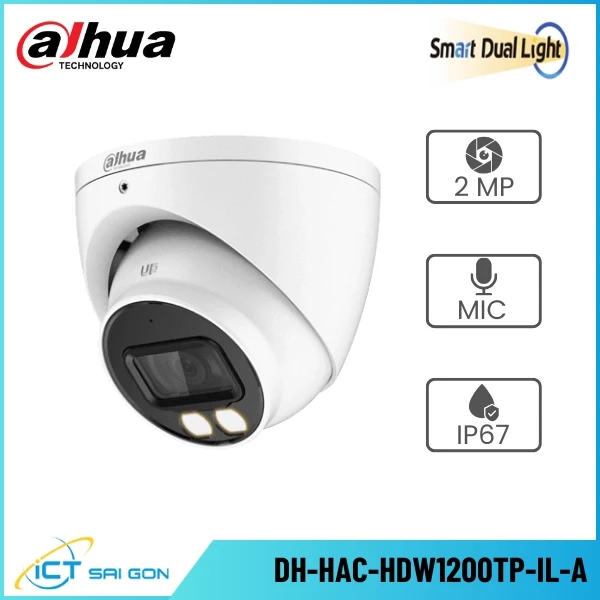 Camera HDCVI DAHUA DH-HAC-HDW1200TP-IL-A Dome 2MP Tích hợp Mic