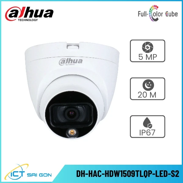 Camera HDCVI DAHUA DH-HAC-HDW1509TLQP-LED-S2 5.0MP Full Color