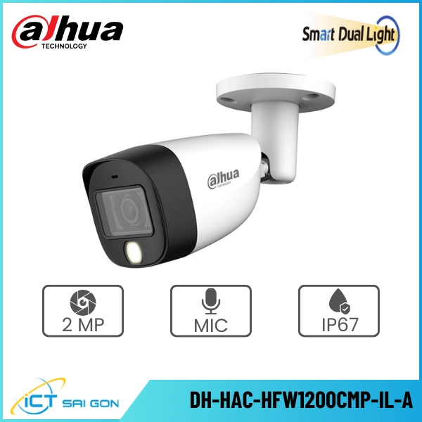 Camera HDCVI DAHUA DH-HAC-HFW1200CMP-IL-A 2MP Tích Hợp Mic