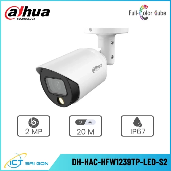 Camera HDCVI DAHUA DH-HAC-HFW1239TP-LED-S2 2MP Full Color Bullet