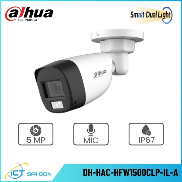 Camera HDCVI DAHUA DH-HAC-HFW1500CLP-IL-A 5MP Tích hợp Mic