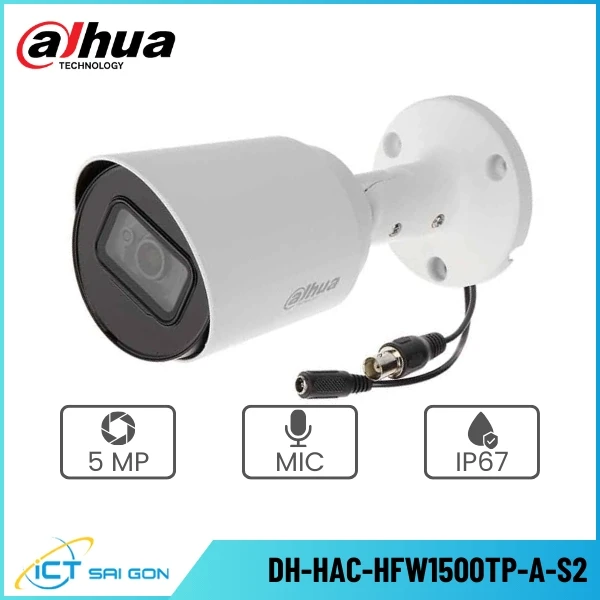 Camera  HDCVI DAHUA DH-HAC-HFW1500TP-A-S2 5MP Bullet Tích Hợp Mic