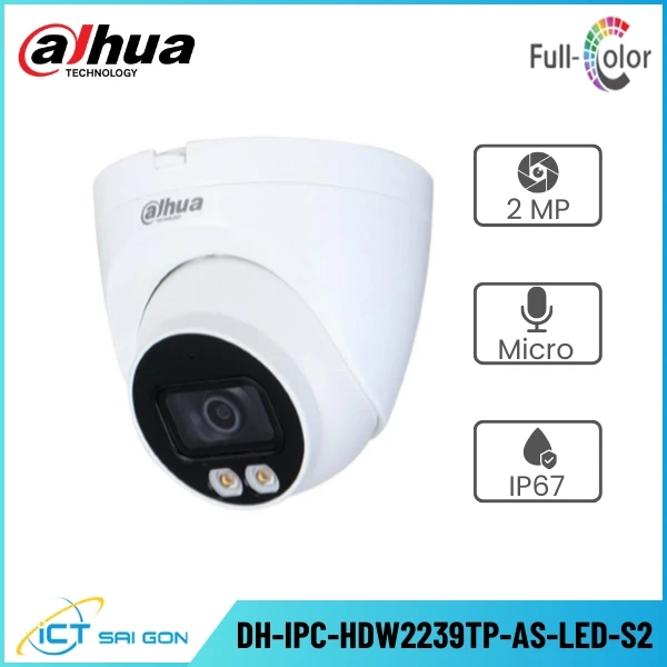 Camera IP DAHUA DH-IPC-HDW2239TP-AS-LED-S2 2MP Full Color Tích hợp Mic