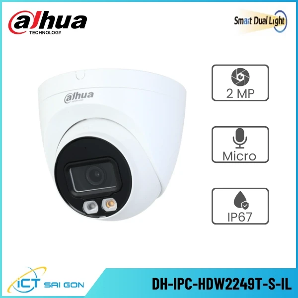 Camera IP DAHUA DH-IPC-HDW2249T-S-IL 2MP Tích hợp Mic Ánh sáng kép