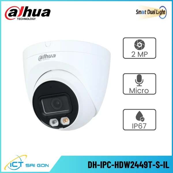 Camera IP DAHUA DH-IPC-HDW2449T-S-IL 4MP Tích hợp Mic Full color