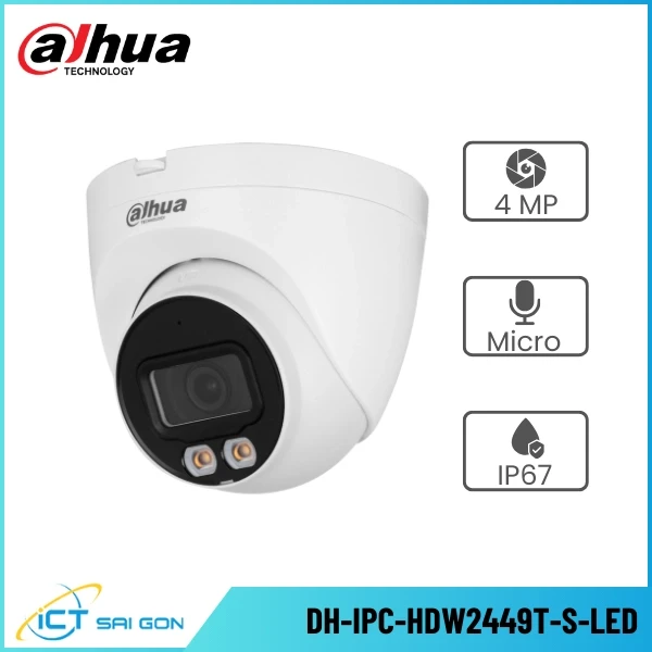 Camera IP DAHUA DH-IPC-HDW2249T-S-LED 2MP Full Color Tích hợp Mic IP67