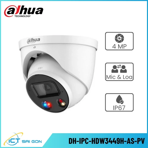 Camera IP Dome DAHUA DH-IPC-HDW3449H-AS-PV 4MP Đàm thoại 2 chiều