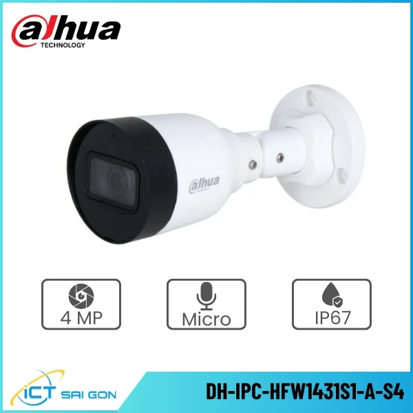 Camera IP DAHUA DH-IPC-HFW1431S1-A-S4 4MP Tích hợp Micro IP67