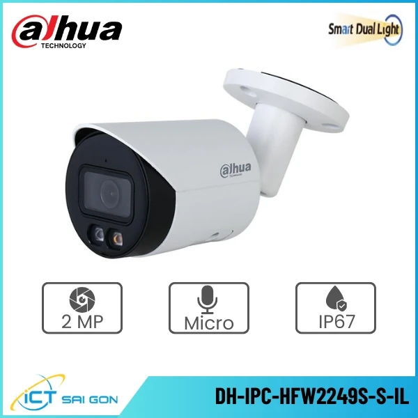 Camera IP DAHUA DH-IPC-HFW2249S-S-IL 2MP Tích hợp Mic Ánh sáng kép