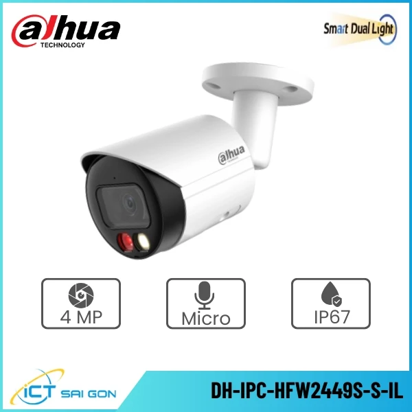 Camera IP DAHUA DH-IPC-HFW2449S-S-IL 4MP Tích hợp Micro Poe IP67