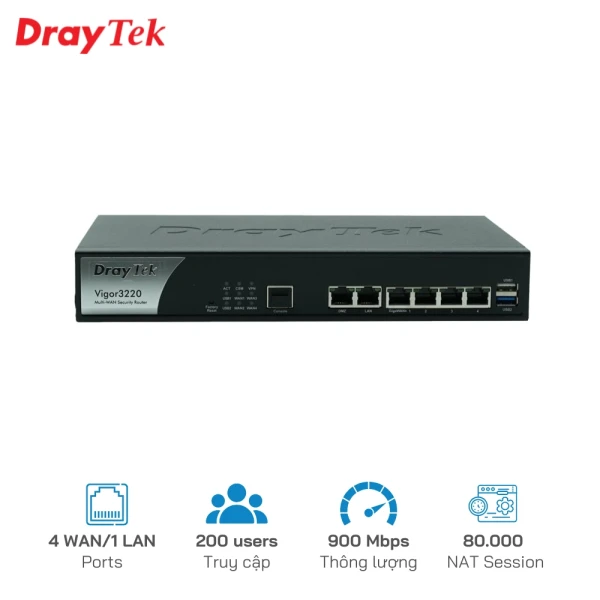 Router Draytek Vigor 3220 chịu tải lên đến 200 user