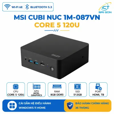 Máy bộ Mini PC MSI CUBI NUC 1M-087VN Core 5-120U/8GB DDR5/512GB SSD/WF/BT (9S6-B0B111-087)