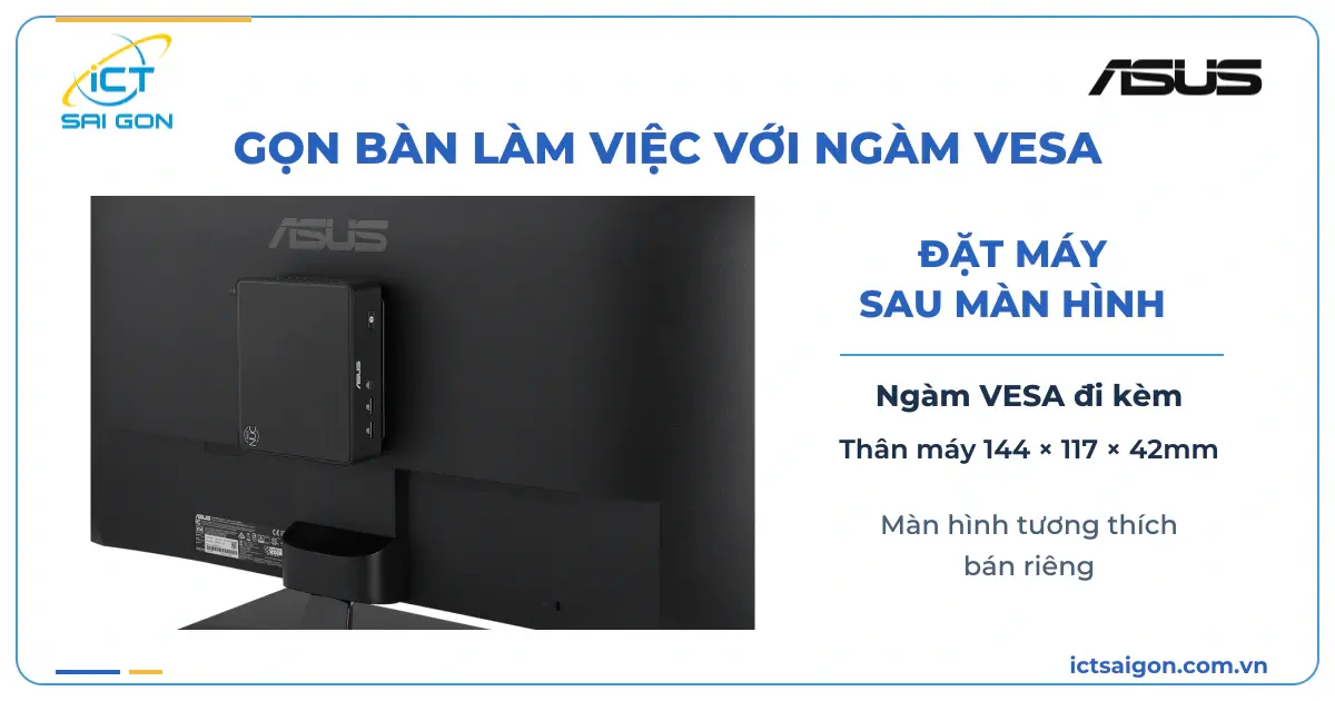 RNUC16GDKX76C4H2 — ASUS NUC 16 Pro gắn VESA phía sau màn hình, ảnh hãng ASUS