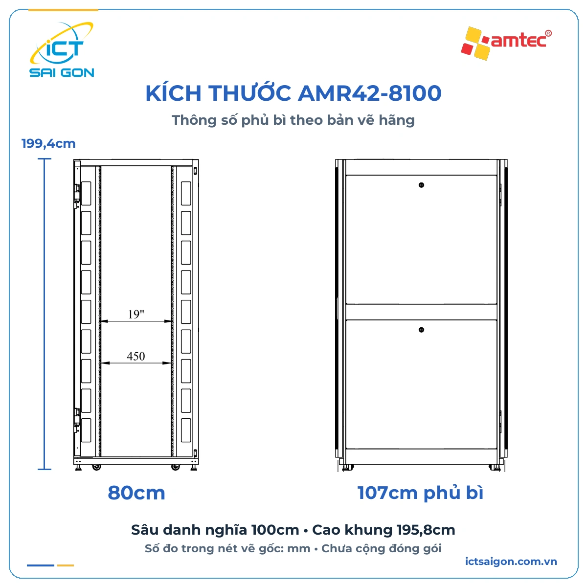 Tủ rack AMTEC 42U 19 inch AMR42-8100 – Thanh lý, đã qua sử dụng — ảnh 2