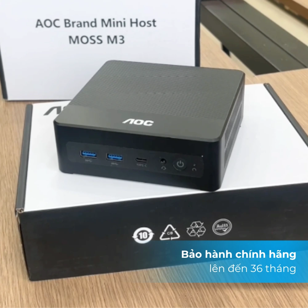 Mini PC AOC Moss M3 N150 Custom (8GB DDR4/ 512GB M.2 / WIFI 6+ Bluetooth/ 2 cổng LAN 2.5Gbps)