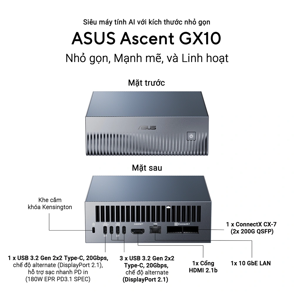 Mini PC AI ASUS Ascent GX10 GX10-GG0036BN (NVIDIA GB10/128GB RAM/4TB NVMe SSD)