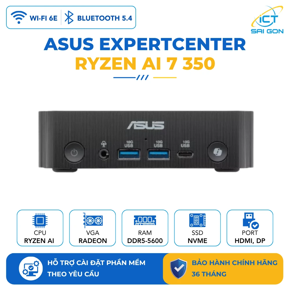 Mini PC Copilot+ Asus ExpertCenter PN54-S70080HN Ryzen AI 7 350/ Ram DDR5-5600/ SSD PCIe Gen 4x4/ WiFi 6E