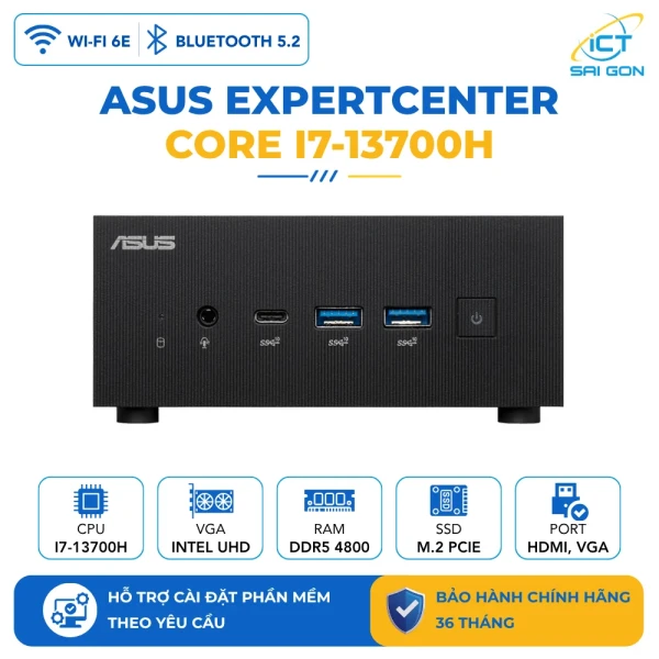 Mini PC Asus PN64-B-S7210MV (Core i7-13700H, Ram DDR5/ NVME, SATA 2.5/ Wi-Fi 6 (Gig+)/ Bluetooth® 5.0, HDMI)