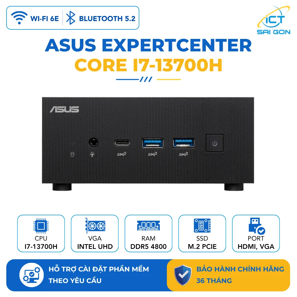 Mini PC Asus PN64-B-S7210MV (Core i7-13700H, Ram DDR5/ NVME, SATA 2.5/ Wi-Fi 6 (Gig+)/ Bluetooth® 5.0, HDMI)