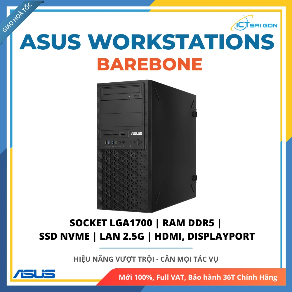 Máy Trạm Workstation Asus E500-G9 90WS0052-M00790 Ram DDR5/ SSD NVMe/ Kết nối Dual LAN, HDMI (Barebone)