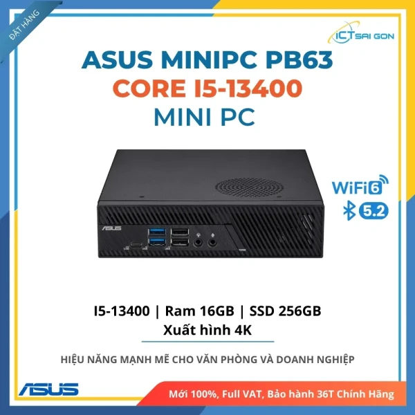 Mini PC ASUS PB63 CPU Intel i5-13400, Ram 16GB, SSD 256GB,  Xuất hình 4K/ WiFi 6E - BT 5.0